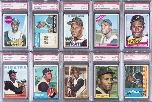 1960-1969 Topps Roberto Clemente Mid-Career PSA NM-MT 8 Graded Cards Run (10 Different)